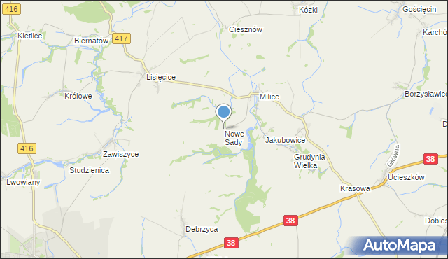 mapa Nowe Sady, Nowe Sady gmina Głubczyce na mapie Targeo